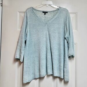 Eileen Fisher V-Neck 3/4 Sleeves Mint Green Linen Sweater (PL)